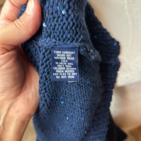 NWOT Chaps Classics Sparkly Navy Blue Boatneck Top - Petite Small - Picture 7 of 7